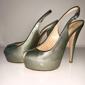 Giuseppe Zanotti Metallic Patent Leather Platform Slingback, Silver Sparkle 7.5